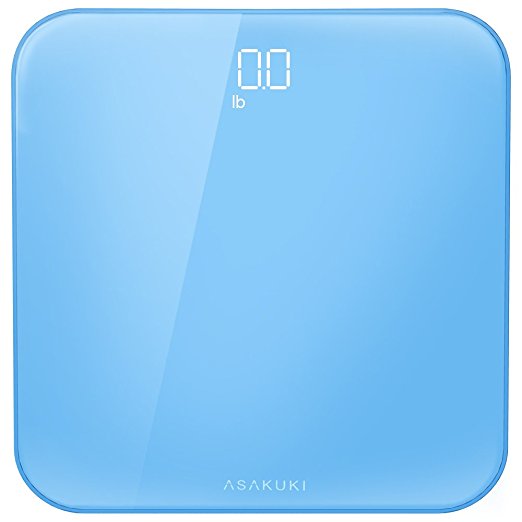 2017 Accuracy Digital Body Weight Bathroom Scale By ASAKUKI, Ultra-Thin With Anti-Slip Pads, Seamless, Tempered Glass, Highly Precision Readings and LED Display for Home, Gyms, and Weight Watchers