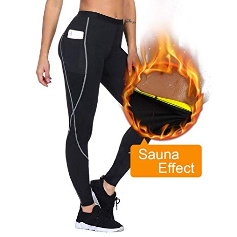 FeelinGirl Women's Weight Loss Calorie Burning Thigh Fat Burning Sweat Sauna Pants with Side Pocket
