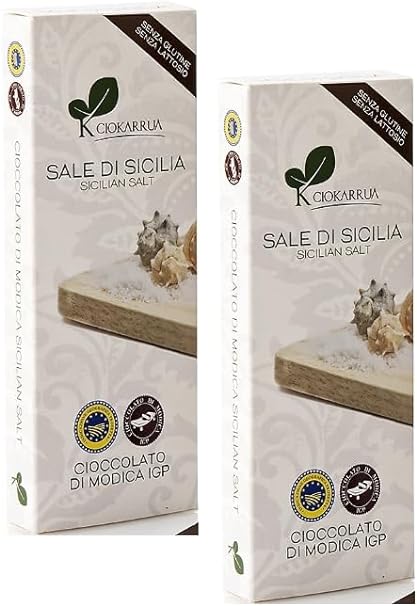 Ciokarrua | Modica Chocolate IGP Salt from Sicily | Modica Raw Processed Chocolate | Lactose Free Chocolate Bar | Chocolate 2 Bars - 200 Grams
