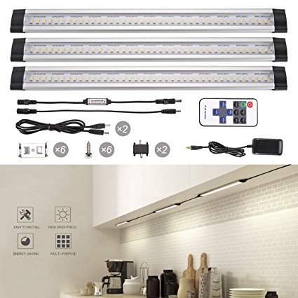 Under Cabinet Lights,TryLight Dimmable 3 Panels Kit, 3000K Warm White 12W Total,24W Fluorescent Tube Equivalent,With Remote Control LED Closet Light,LED Sritps