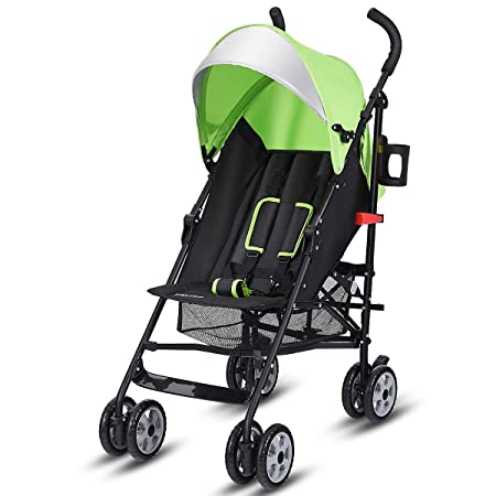 BABY JOY Lightweight Stroller, Aluminum Baby Umbrella Convenience Stroller, Travel Foldable Design with Oxford Canopy/ 5-Point Harness/Cup Holder/Storage Basket, Green