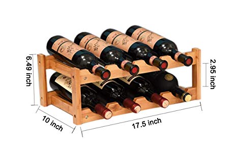 kework 8 Bottles Wine Rack, 2 Tier Nature Bamboo Wine Display Rack, Tabletop Wine Rack, Desktop Countertop Free Standing Wine Storage Shelf (8-Bottle)