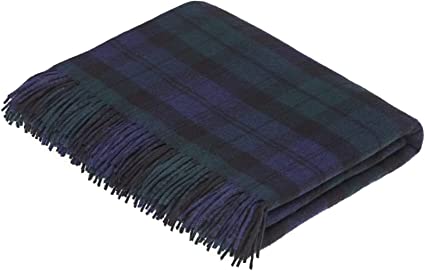 Moon Wool Plaid Throw Blanket, Pure New Wool, Tartan Black Watch, Made in UK