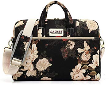 DACHEE Black Peony Pattern Waterproof Laptop Shoulder Messenger Bag Case Sleeve for 12 inch 13 inch Laptop and 11/12/13.3 inch