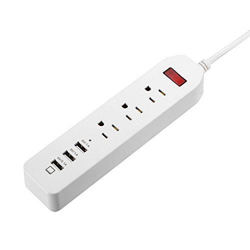 INNORI Surge Protector Power Strip with USB 1.8m 6 ft Multiple Ports USB Charging Station for Home & Office with 3 AC Outlets & 3 USB Ports White 13A 125V 1625W