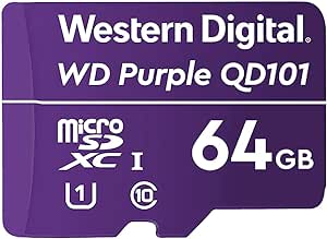 Western Digital WD Purple SC QD101 64GB Smart Video Surveillance microSDXC Card, Ultra Endurance Up to 32 TBW