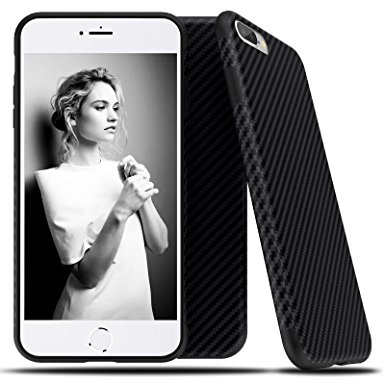 iPhone 7 plus Case Jet Black, Roybens TPU Shockproof Case Anti Slip Ultra Slim Soft Rugged Light Thin Cover with Impact Protective Carbon Fiber Grip Back Pattern for Apple iPhone7 plus (2016) 5.5 inch