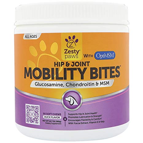 Zesty Paws Mobility Bites for Dogs Hip and Joint Support Duck Flavor 90 Soft Chews