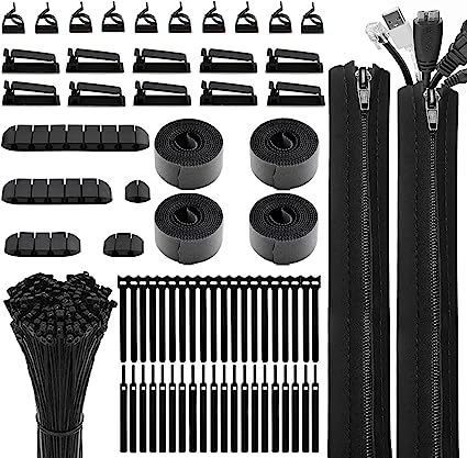 Ecoastal 171 PCS Cable Management Kit,2 Cable Sleeves,5 Silicon Cable Holders,2 * 10 Adhesive Cord Clips,2 * 20 Nylon Organizers,4 * 1M Roll Straps,100 Cable Ties,Home Office Under Desk Wire Tidy Set