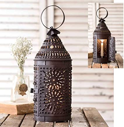 CTW Rustic Brown Punched Tin Paul Revere Candle Lantern,5 Wide and 14 high
