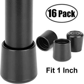 Anwenk Chair Leg Floor Protectors 1 Inch 1"x1" Small Chair Leg Caps Rubber Leg Tip for Indoor Home Outdoor Patio Garden Office Round Black 16 Pack