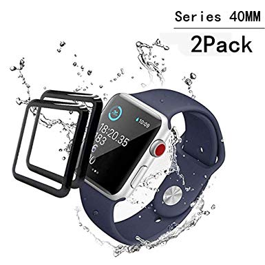 [2-Pack] Apple Watch Serie 4 40mm Screen Protector, EcoPestuGo [9H Hardness] [Anti-Scratches] [Anti-Fingerprint] Tempered Glass Screen Protector Film Compatible Watch Serie 4 40mm [Black]