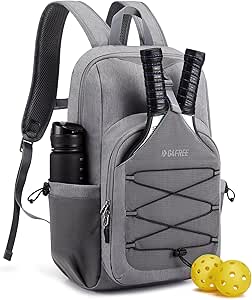 G4Free Pickleball Bag, Pickleball Backpack for Women and Men, Adjustable Padel Bag Fits 2 to 4 Paddles, Gifts for Pickleball Lovers, Light Grey