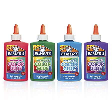 Elmer's Washable Color Glue, Assorted Colors, 5 Ounces, 4 Count, Great for Making Slime