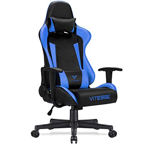 Gaming Chair Ergonomic Desk Chair High Back Racing Style Computer PC Chair Swivel Executive Leather Chair with Lumbar Support and Headrest (Blue)