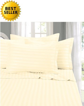 Elegant Comfort #1 RATED Bed Sheet Set on Amazon - Silky Soft - 1500 Thread Count Egyptian Quality Luxurious Wrinkle, Fade, Stain Resistant 6-Piece STRIPE Bed Sheet Set, Full Beige