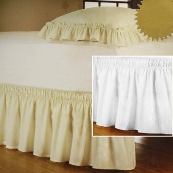 NEW WRAP AROUND BED SKIRT / DUST RUFFLE - 18" DROP, QUEEN/KING, WHITE