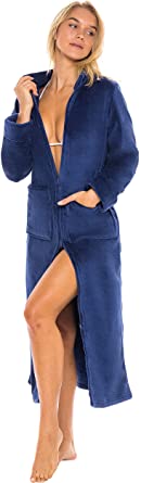 Alexander Del Rossa Women's Zip Up Fleece Robe, Warm Loose Sherpa Bathrobe