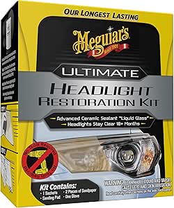 Meguiar's Ultimate Headlight Restoration Kit - The Perfect Headlight Repair Kit to Remove Yellowing and Cloudiness from Headlights - Easy to Use and Seals Headlights with 18 Plus Months of Protection