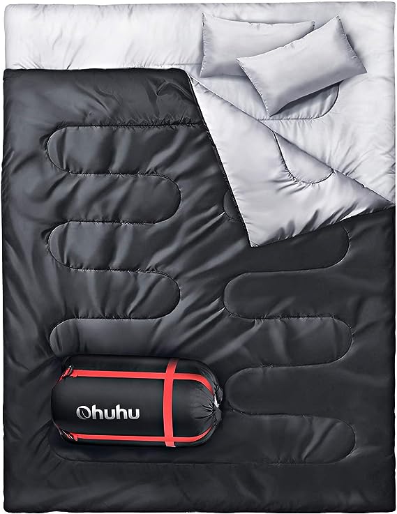 Double Sleeping Bag for Adults, Ohuhu 2 Person Sleeping Bag with 2 Pillows, 3 Season Waterproof Lightweight Sleeping Bag for Family Adults Kids Camping Backpacking Hiking Outdoor