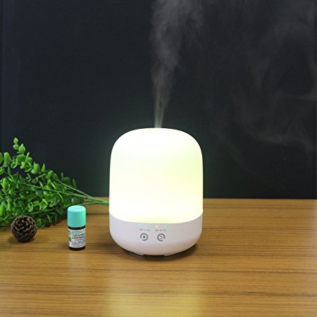 Round Rich®300ml Aroma Essential Oil Diffuser,Ultrasonic Air Humidifier with AUTO Shut off, touch button for easy control and 10 Hours Continuous Diffusing 5 Color Changing LED Lights