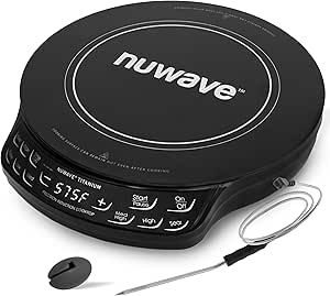 Nuwave Titanium Pro Induction Cooktop, Energy Efficient, Digital Probe, 106 Temps 100F-575F, 3 Watt Settings, Experience Unmatched Precision Cooking