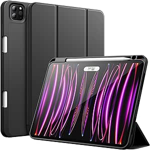 JETech Coque pour iPad Pro 11 Pouces (Modèle 2022/2021/2020) avec Porte-Stylet, Support la Charge de 2e Pencil, Étui Mince Tablette avec Dos en TPU, Réveil/Veille Automatique (Noir)