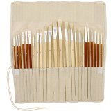 US Art Supply 24pc Oil and Acrylic Paint Long Handle Artist Paint Brush Set with FREE Canvas Roll-Up