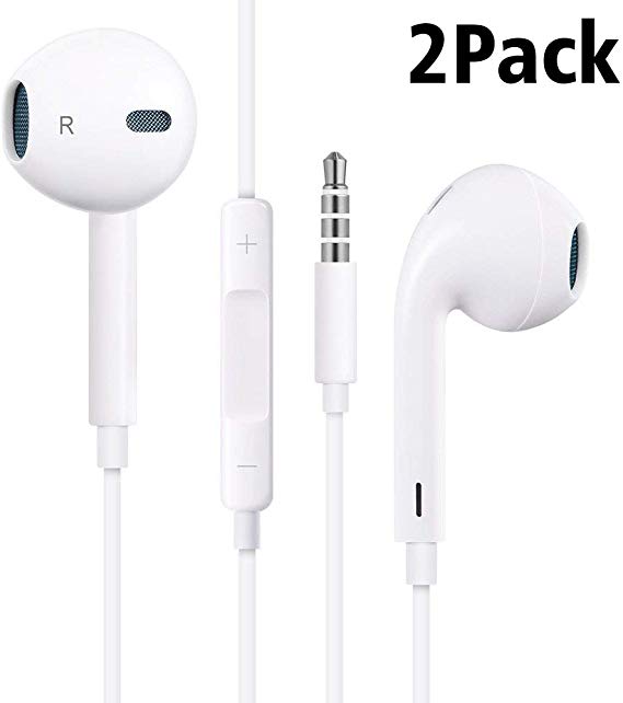 Earbuds/Earphones/Headphones, Premium in-Ear Wired Earphones with Remote & Mic Compatible iPhone 6s/plus/6/5s/se/5c/Samsung/MP3-【2Pack】-01