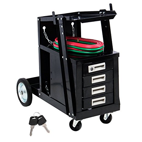 ARKSEN Universal 4 Drawer Welding Cart MIG TIG ARC Sliding Cabinet Welder w/ Safely Chain