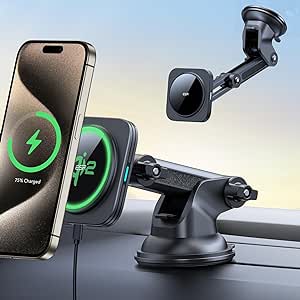 ESR for Qi2 15W MagSafe Car Charger, Qi2-Certified MagSafe Car Mount Charger, Dashboard/Windshield Car Phone Holder Wireless Charger, Magnetic Phone Car Mount for iPhone 15 Pro 14 13 12, Fast Charging