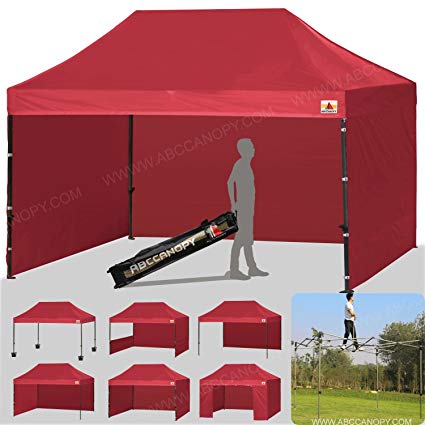 ABCCANOPY 18  Colors Deluxe 10x15 Pop up Canopy Outdoor Party Tent Commercial Gazebo with Enclosure Walls and Wheeled Carry Bag Bonus 4X Weight Bag and 2X Half Walls (Burgundy)