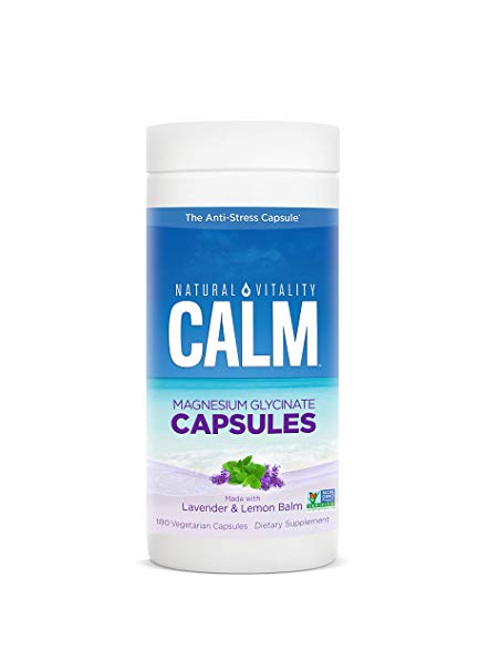 Natural Vitality Calm Capsules, Magnesium Glycinate Supplement with Lavender & Lemon Balm - 180 Count Vegan Capsules