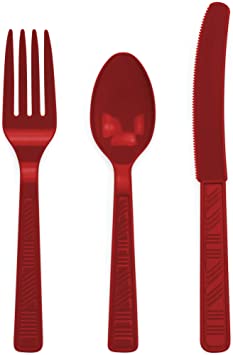 DecorRack 96 Piece Plastic Cutlery Set -BPA Free- Plastic Silverware Combo Utensils for Birthdays, Indoor, Outdoor Events, Parties, Red (Set of 96)