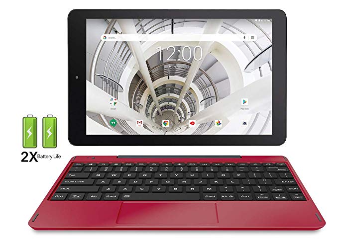 RCA 10.1” HD IPS 32GB Quad-Core Tablet w/Extended Battery Keyboard Android 8.1 (10 inch, Burgundy)