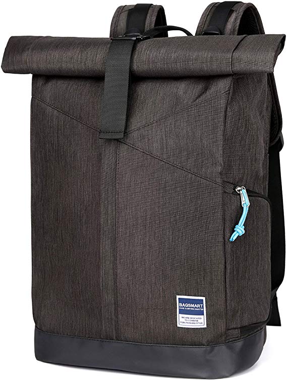 bagsmart Laptop Backpack Large for 15.6 Inch Laptop, Roll Top Casual Backpack Water Resistant for School, College, Travel, Black