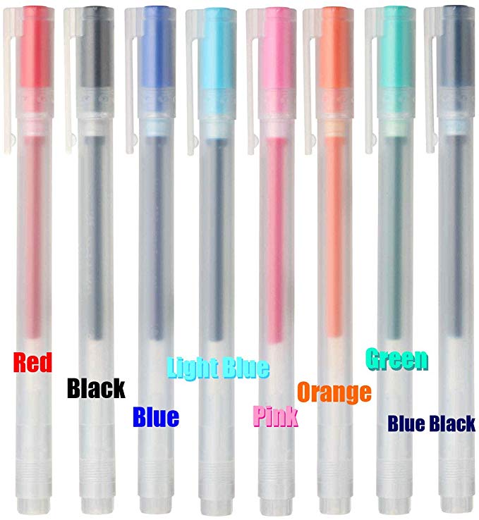 Muji Gel Ink Ball Point Pen Cap Type, 0.38-mm,8 color SET 2019 New ver. JAPAN import
