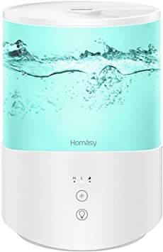 Homasy Humidifiers for Bedroom, 25dB Cool Mist Humidifier Diffuser with 7-Color Night Lights, 2.5L Top-ReFill Evaporator for Kids with Sleep Mode, 30H Run-Time, Auto Shut Off, All White