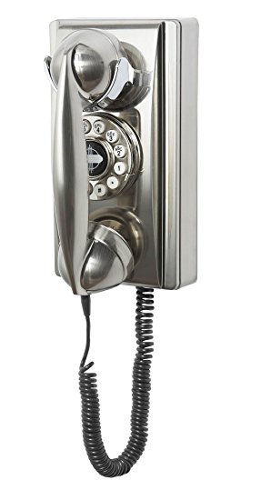 Crosley CR55-BC Wall Phone with Push Button Technology, Brushed Chrome