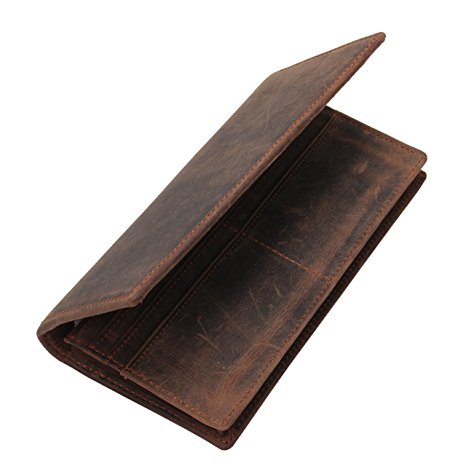 Men's Vintage Genuine Leather Long Bifold Wallet Card Holder #Q-030