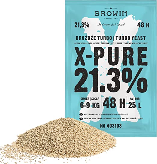 Browin 10 403103 Turbo X-Pure Quality Fermentation Yeast up to 21.3% Cuvées of High Alcoholic Beverages 25 L for 6-9 kg Sugar Set of 10 Pieces of 135 g Each, Powder