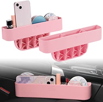 JOYTUTUS 2 Pack Pink Car Seat Gap Filler Organizer, Silicone Console Storage Box for Car Gap Organizer Filler Front Seat, with Strong Stability, Universal Fit Cute Car Accessories