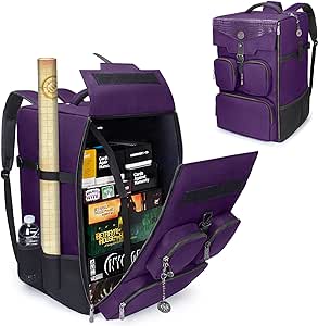 ENHANCE Collector's Edition Board Game Backpack - Reinforced Rigid Board Game Storage with Padded Shoulder Straps, Carrying Handle, and Accessories Pockets for Dice, Card Games, More (Dragon Purple)