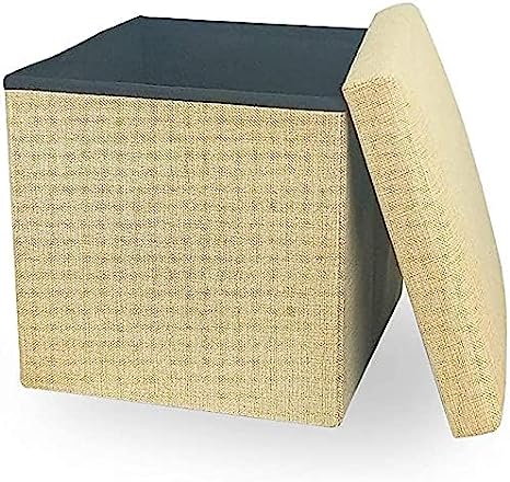 Cosaving Folding Storage Ottoman Storage Cube Seat Foot Rest Stool with Memory Foam for Space Saving, Square Ottoman 15x15x15 inches, Cream