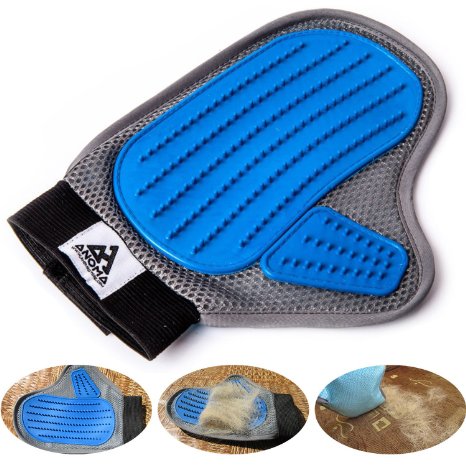 Pet Grooming glove brush Anoma - 3in1 Deshedding tool, Pet Massage, Pet hair remover. For long and short hair bunny, horse, cat and dog grooming tool Soft pet Groomer mitt brush. Your Pet Will Love It