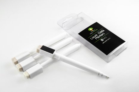 White Liquid Chalk Dry Erase Marker Pens - 4 Pack - Brilliant White Color - Eraser and Magnet Included