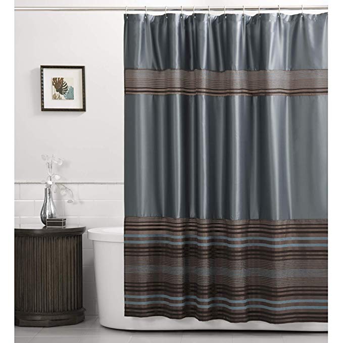 MAYTEX Mark Chenille Striped Fabric Shower Curtain, Blue
