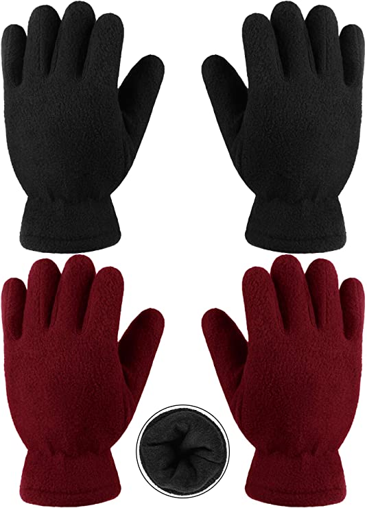 Cooraby 2 Pairs Kids Fleece Gloves Winter Lined Thick Mittens Warm Gloves for Outdoors Activities Supplies