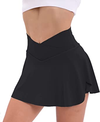 JGS1996 Pleated Tennis Skirt with Pockets Shorts for Women Crossover High Waisted Athletic Golf Skorts Summer Mini Skirts
