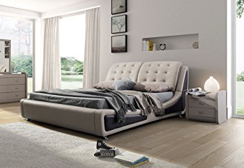 Container Direct Olivia Collection Contemporary Faux Leather Upholstered Platform Bed With Tufted Headboard, Brown/Gray, Eastern King